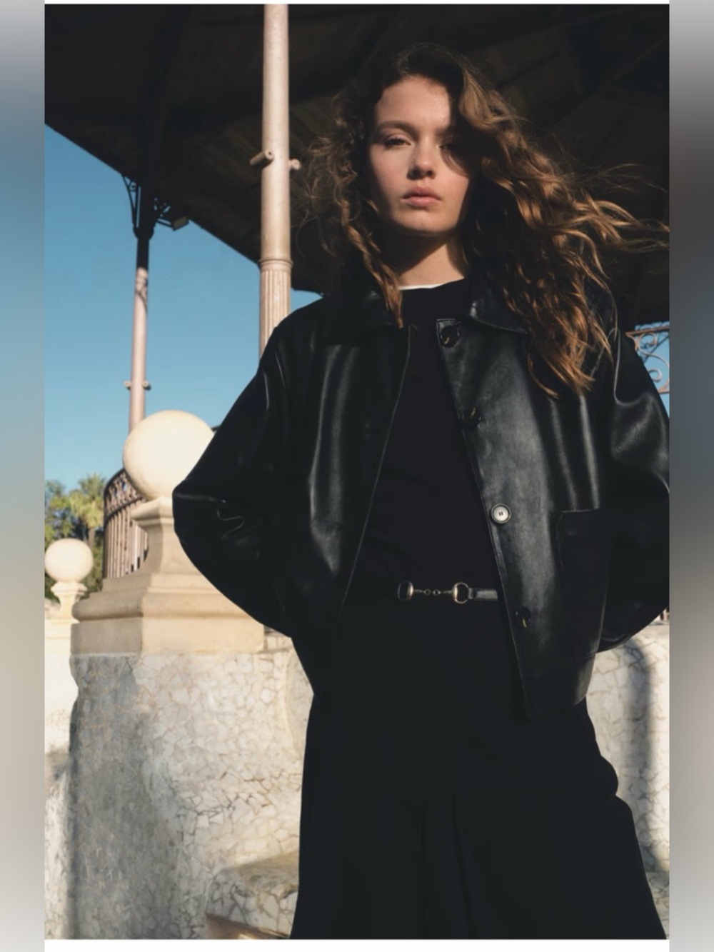 H&M Black A-Line Pleated Skirt with Gold Buckle - Picture 3 of 13